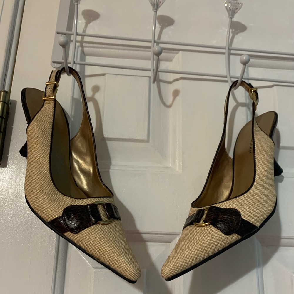 Pointy toed strap heels